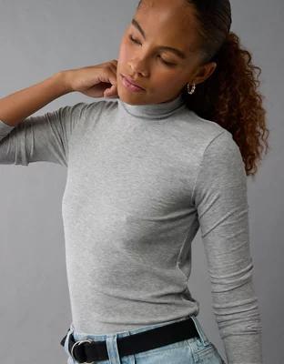 AE Soft & Sexy Long-Sleeve Mock Neck T-Shirt Product Image