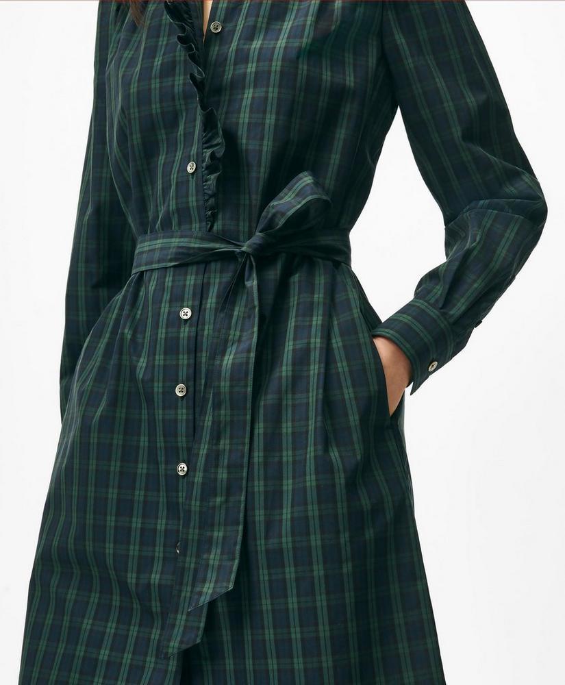 Belted Ruffle-Detail Shirt Dress in Black Watch Supima® Cotton Product Image