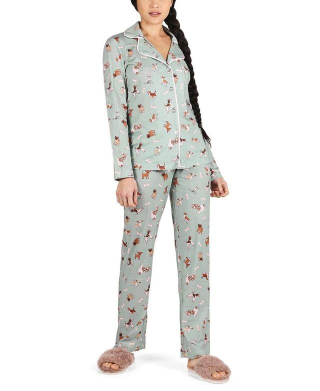 MeMoi Womens Dog And Bone Notch Collar Cotton Blend Pajama Set Product Image