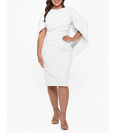 Betsy & Adam Plus Size Ruched Cape Dress Product Image