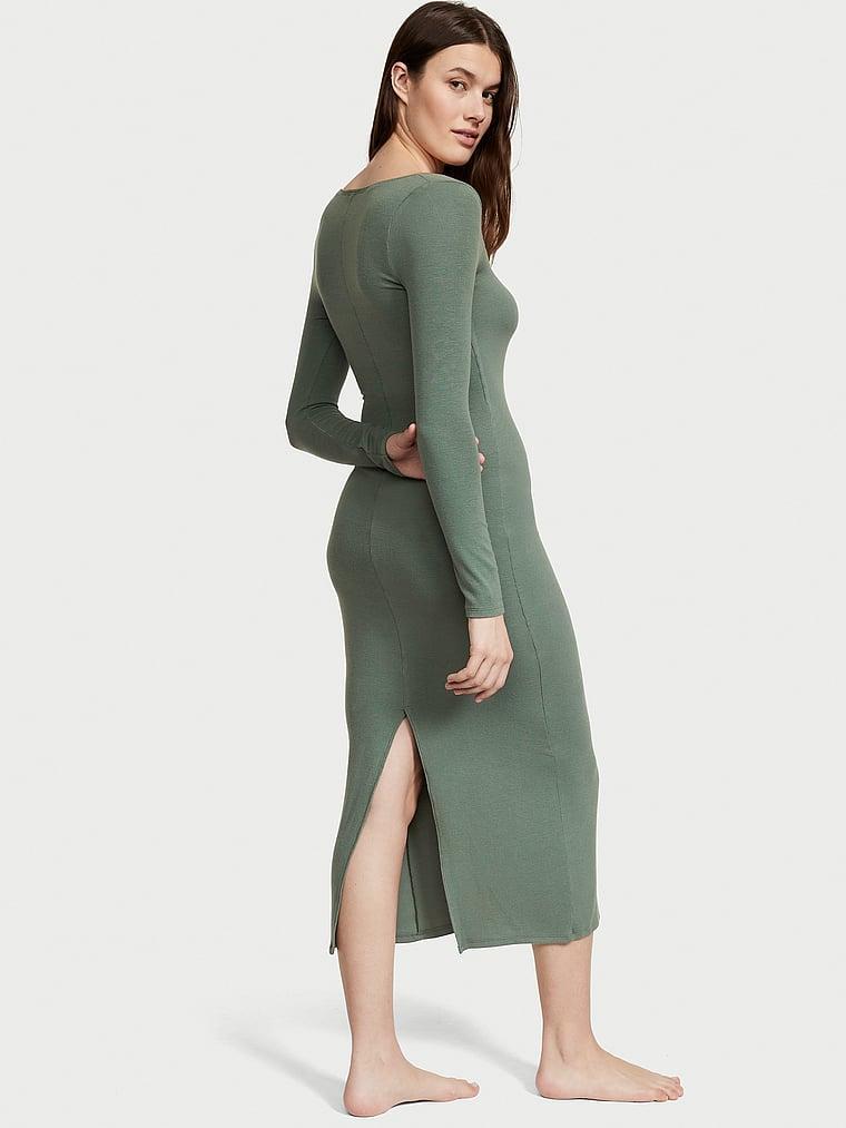 Ribbed Modal Long-Sleeve Slip Dress Product Image