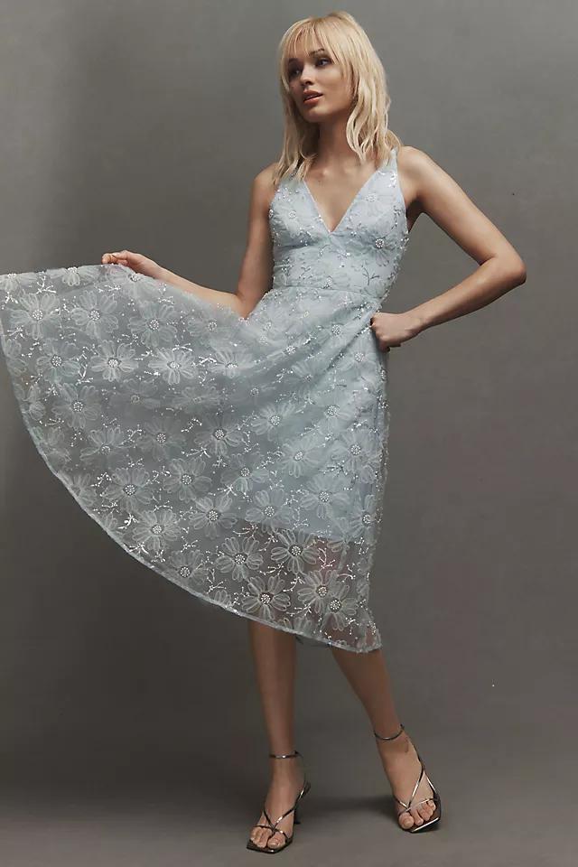 Dress The Population Audrey Sleeveless Lace-Overlay Midi Dress Product Image