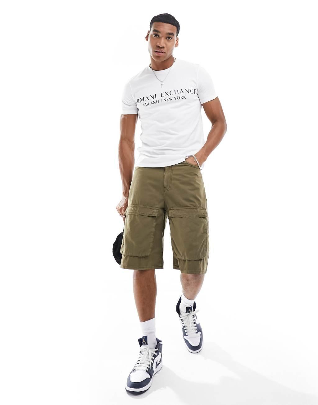 Armani Exchange linear logo T-shirt in white Product Image