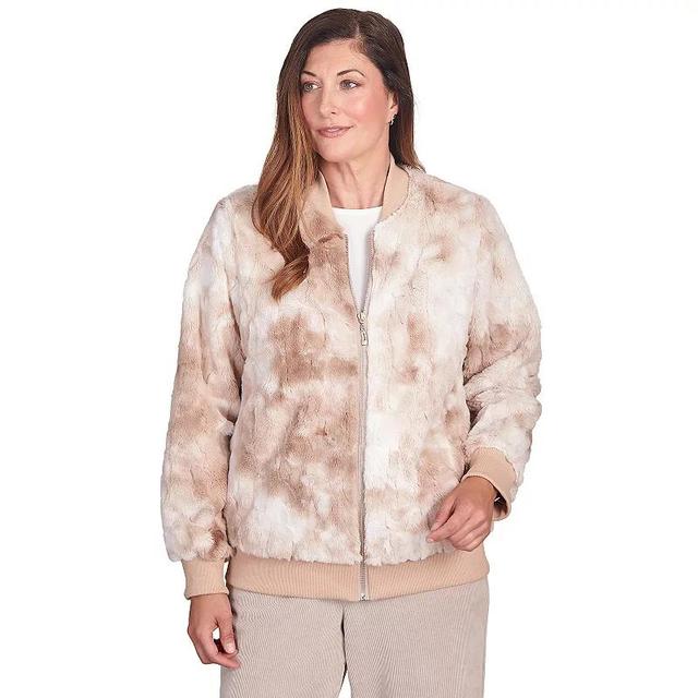 Petite Alfred Dunner Zip Up Space Dye Faux Fur Jacket, Womens Product Image