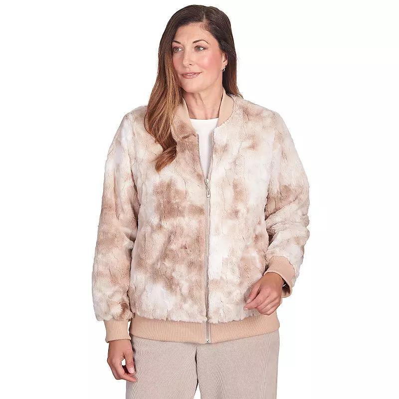 Petite Alfred Dunner Zip Up Space Dye Faux Fur Jacket, Womens Product Image