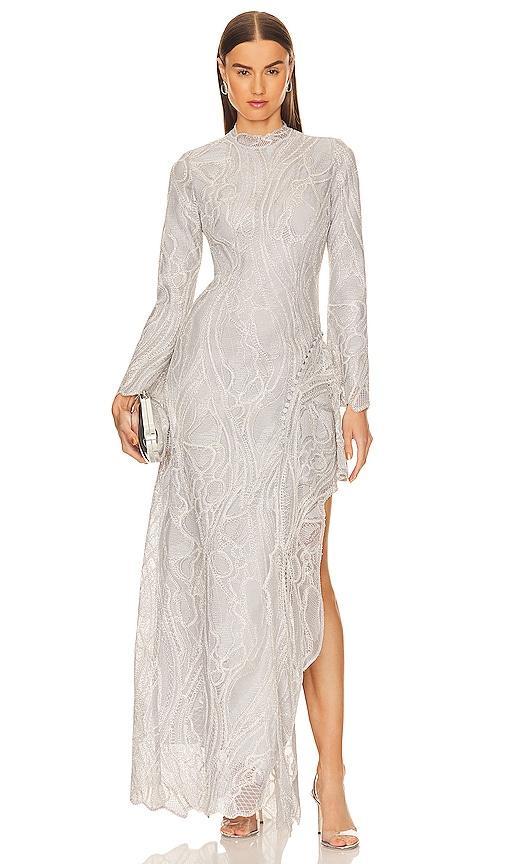 Alda Mock-Neck Ruffle Lace Gown Product Image