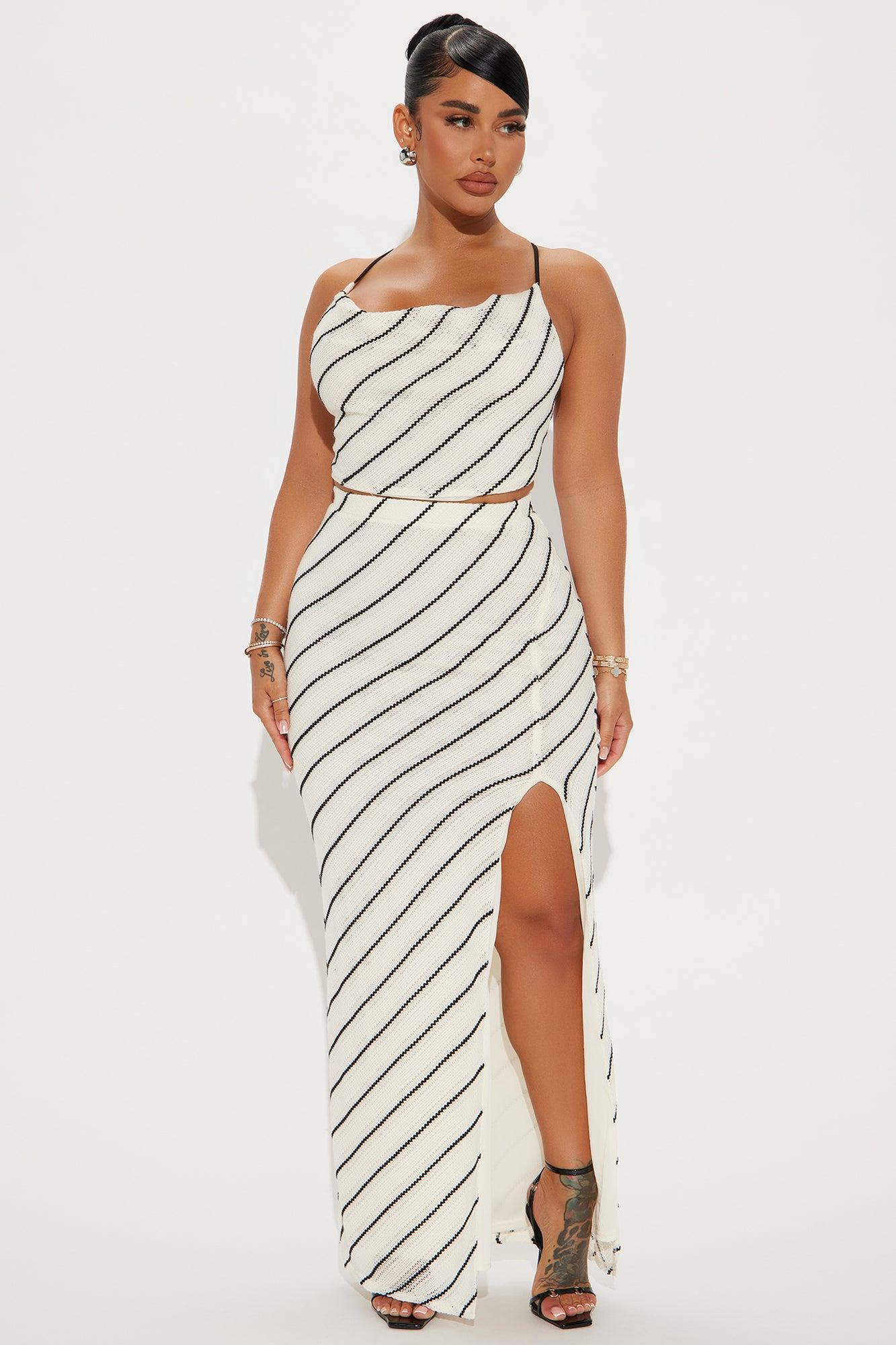 Mariela Stripe Crochet Skirt Set - White/Black product image