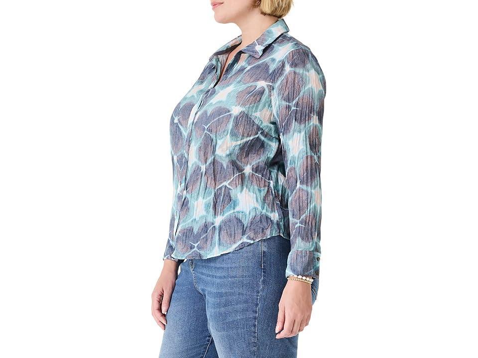 NIC+ZOE Plus Size Ethereal Seas Crinkle Shirt (Aqua Multi) Women's Clothing Product Image