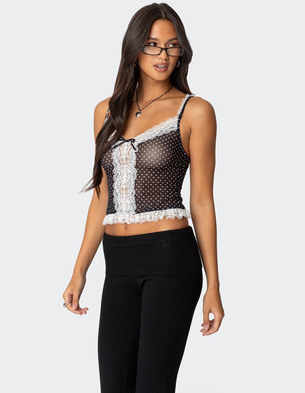 EDIKTED Polka Dot Sheer Mesh Tank Top Product Image