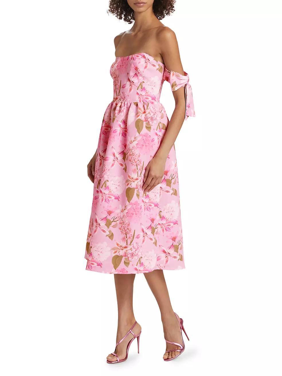 Evelyn Floral Off-The-Shoulder Midi-Dress Product Image