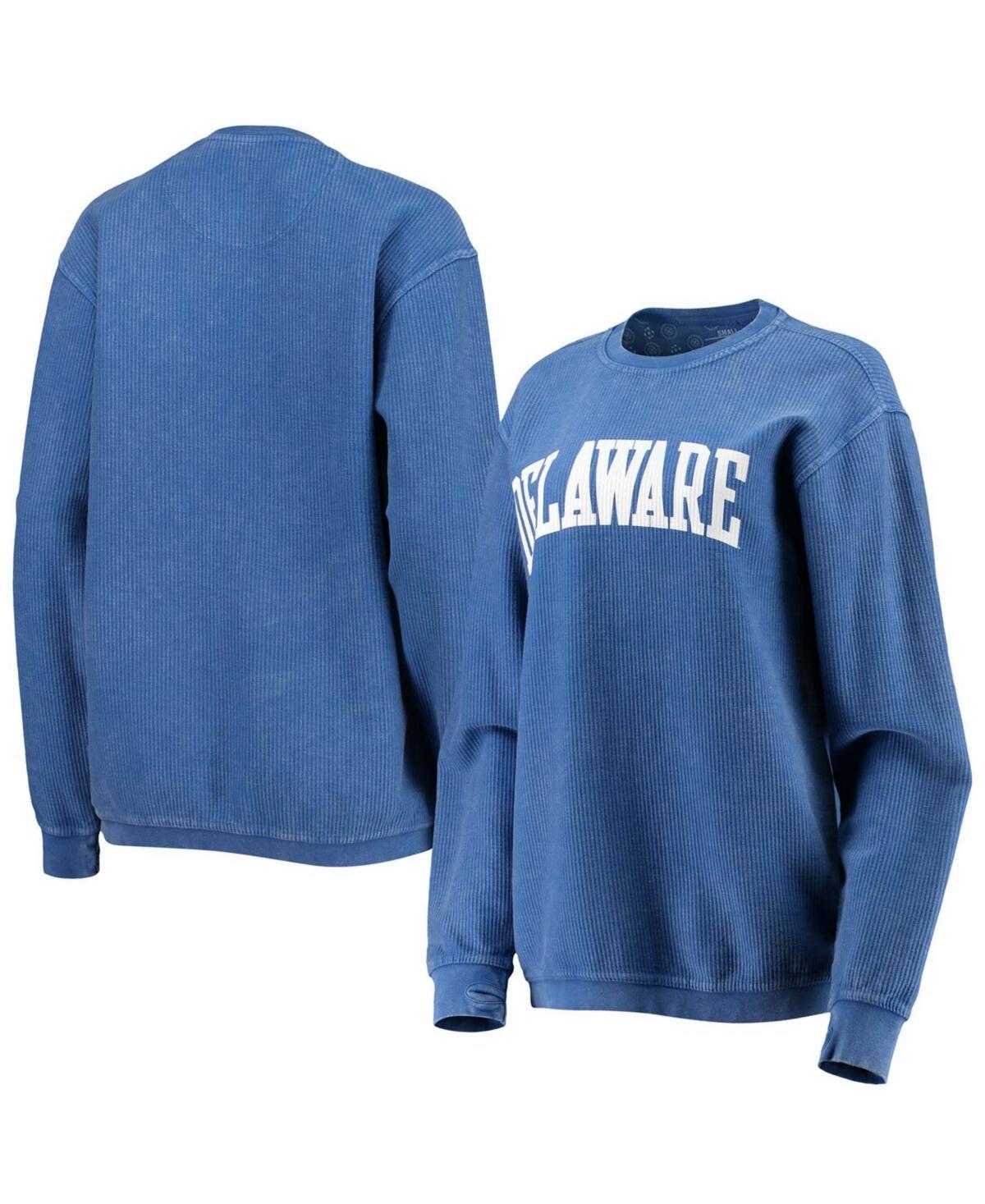 Womens Royal Delaware Fightin Blue Hens Comfy Cord Vintage-Like Wash Basic Arch Pullover Sweatshirt Product Image