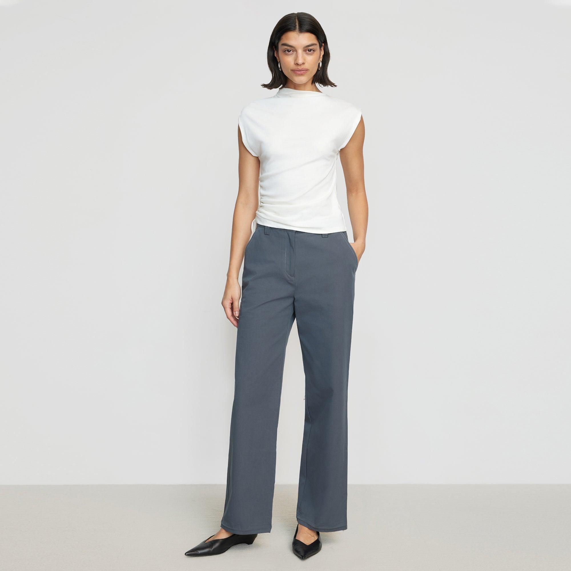 Eleni Contrast-Stitch Straight Leg Pant Product Image