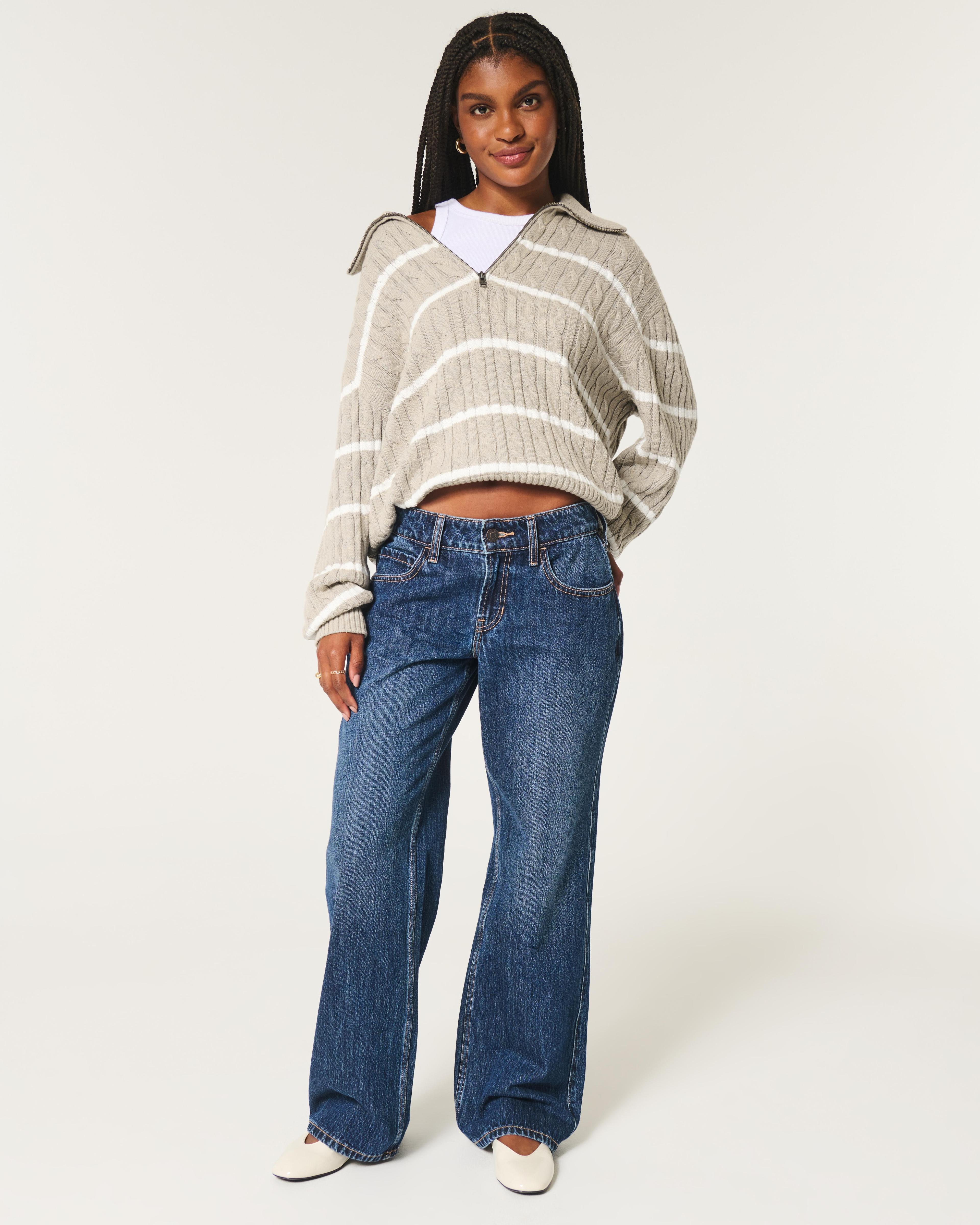 Oversized Cable-Knit Half-Zip Sweater Product Image