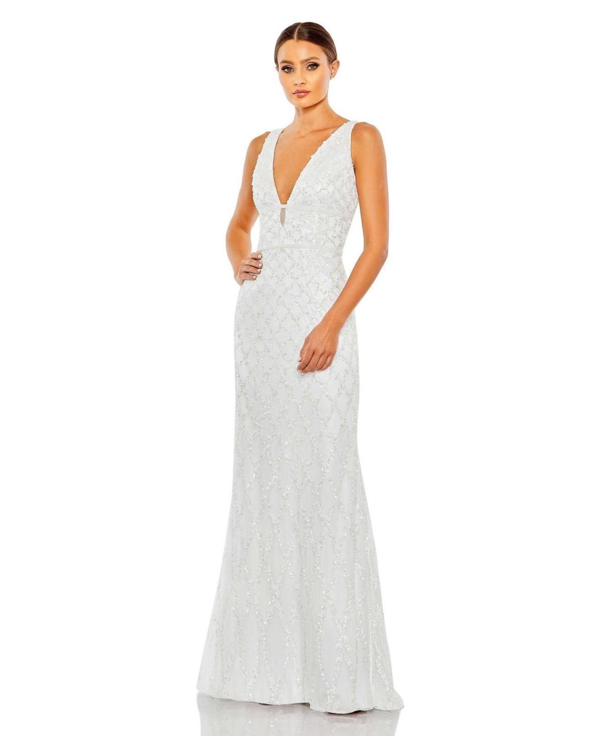 Womens Embellished V-Neck Column Gown Product Image