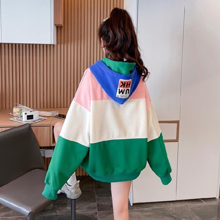 Color Block Drawstring Oversized Hoodie Product Image