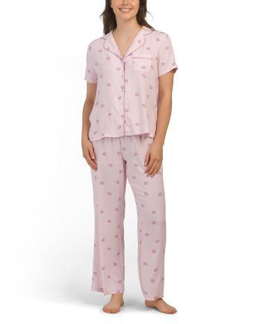 2Pc Notch Collar Pajama Set For Women Product Image