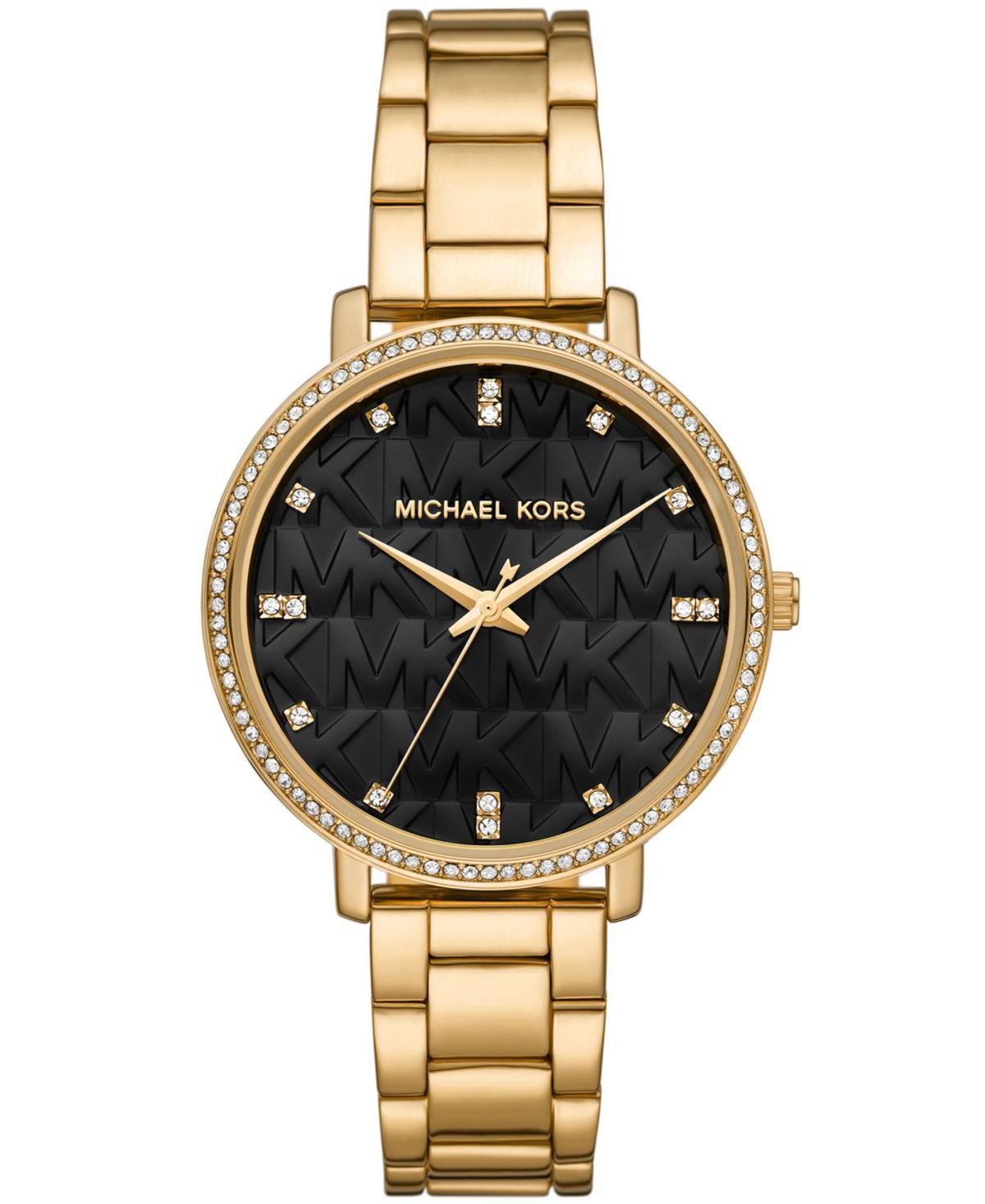 Michael Kors Womens Pyper Three-Hand Gold-Tone Stainless Steel Bracelet Watch 38mm - Gold- Tone Product Image