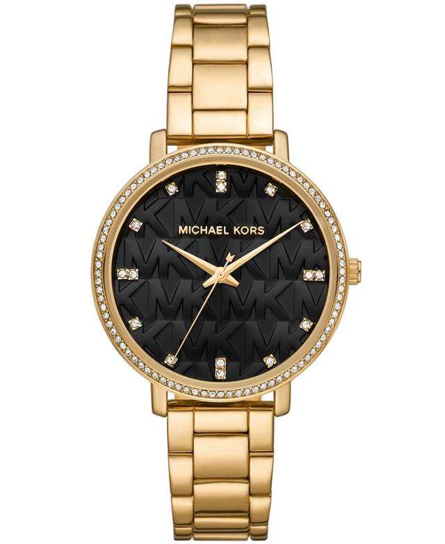 Michael Kors Womens Pyper Three-Hand Gold-Tone Stainless Steel Bracelet Watch 38mm Product Image