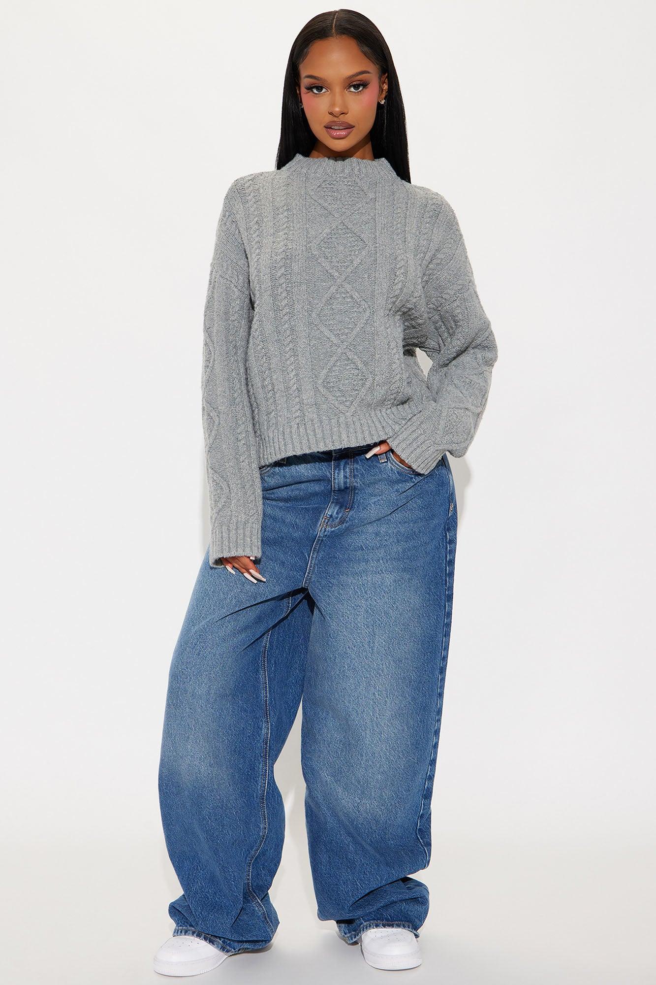 Winter Nights Cable Knit Sweater - Grey Product Image