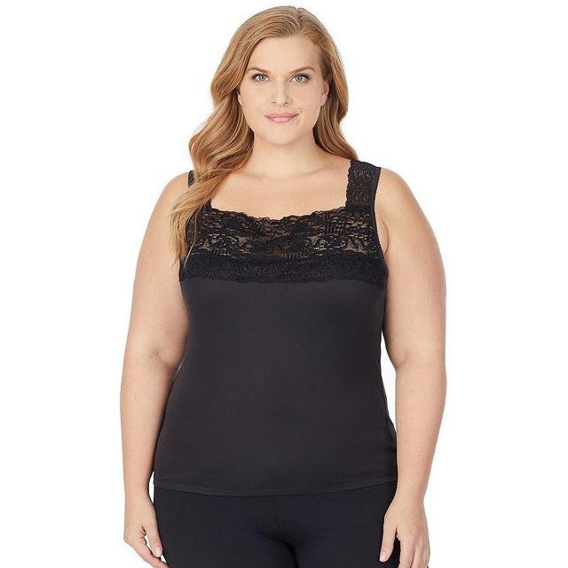 Plus Size Cuddl Duds SofTech Lace-Trim Squareneck Tank Top, Womens Product Image