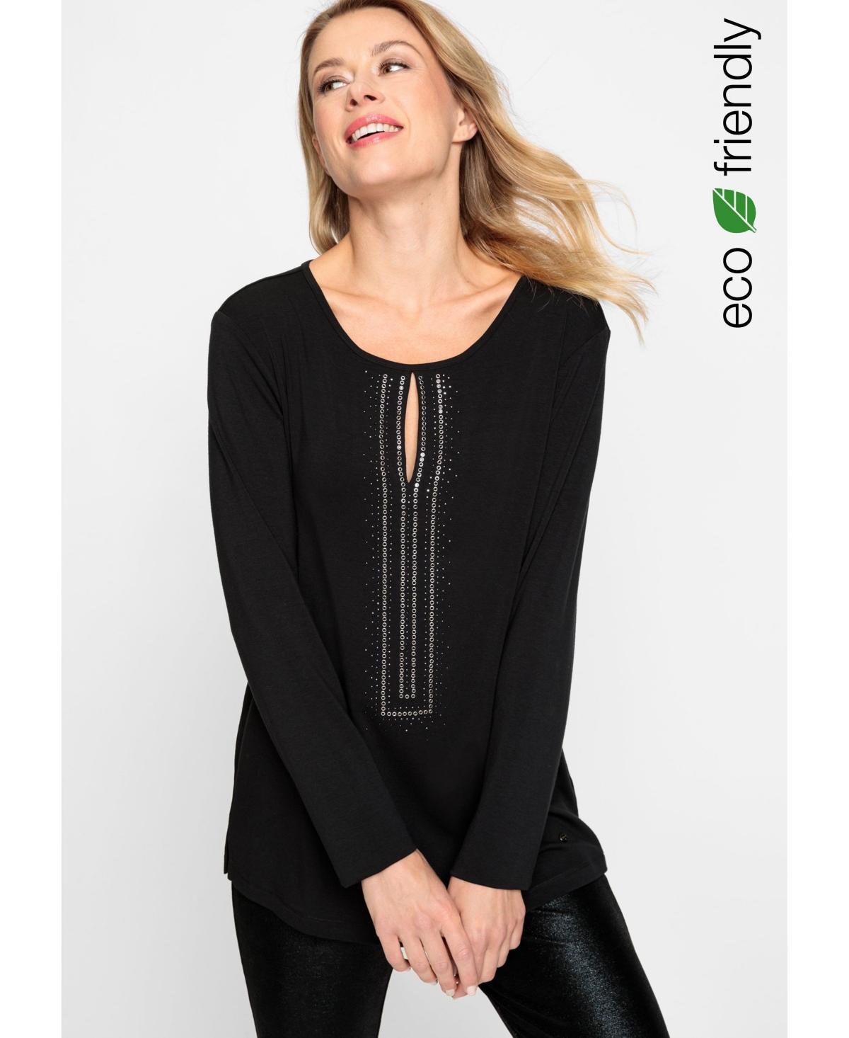 Olsen Womens Long Sleeve Keyhole Neckline Embellished T-Shirt Product Image