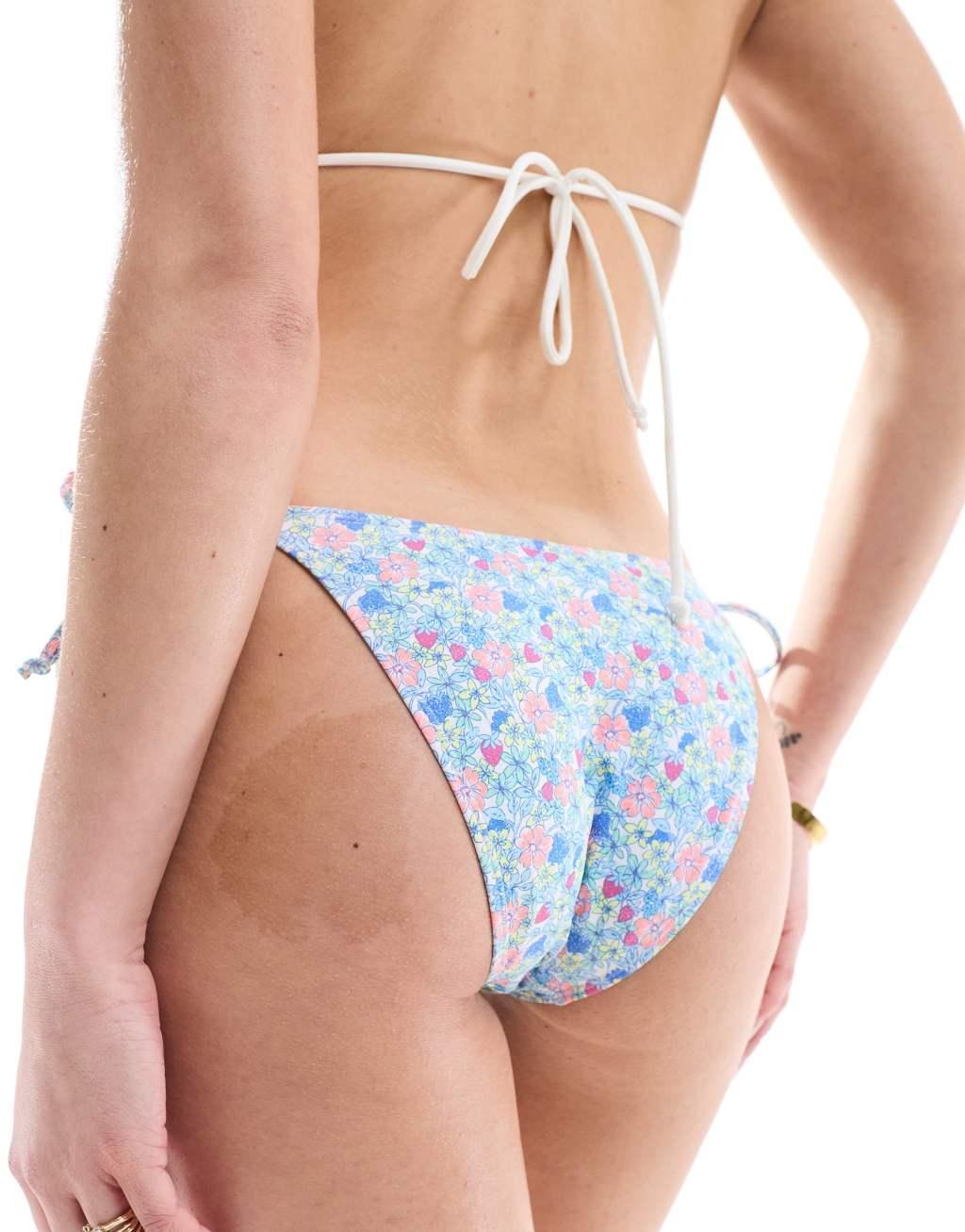 Cotton On cheeky tie side bikini bottoms in floral fraise print  Product Image