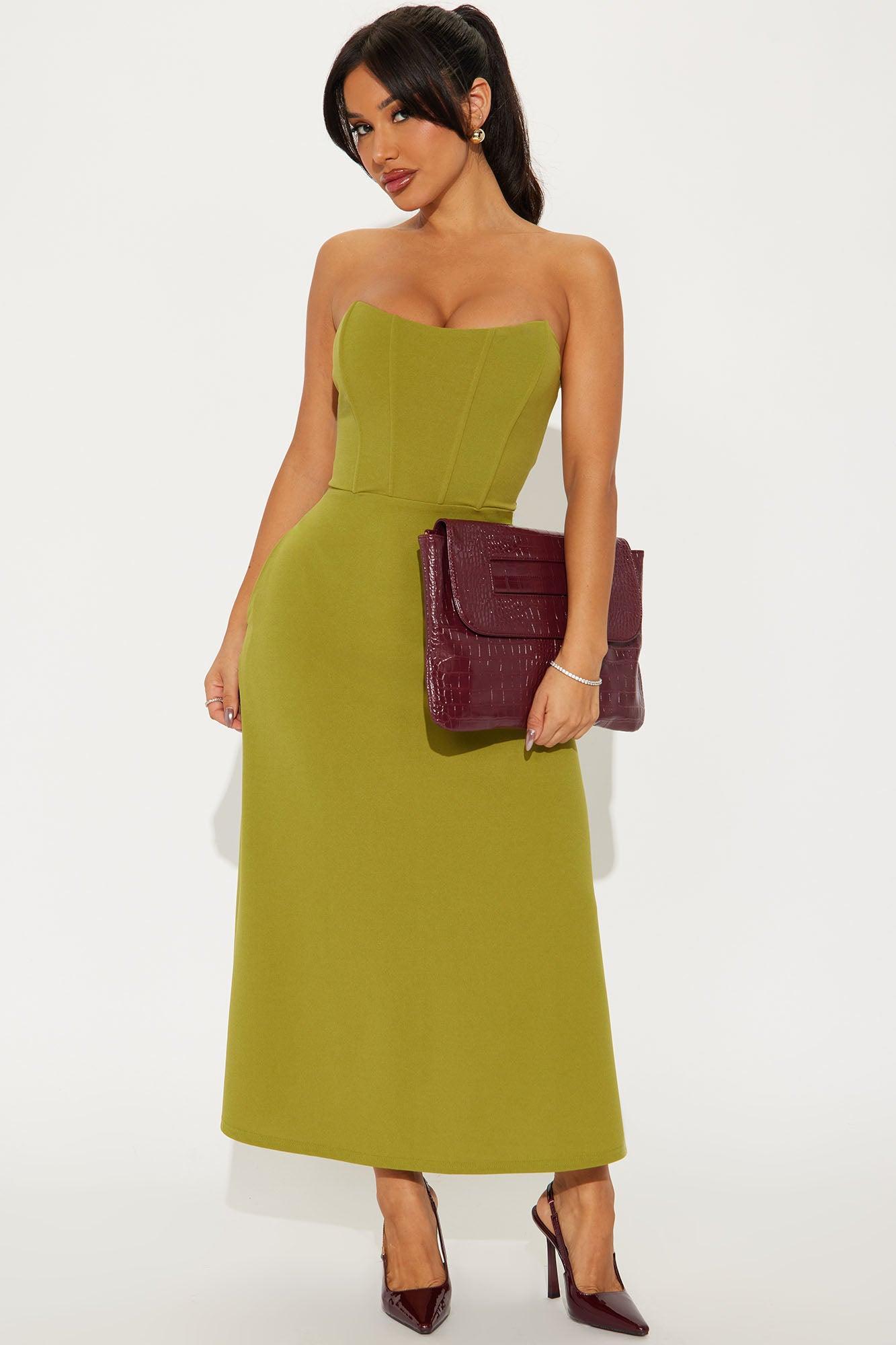 Oh Cherie Corset Midi Dress - Chartreuse product image