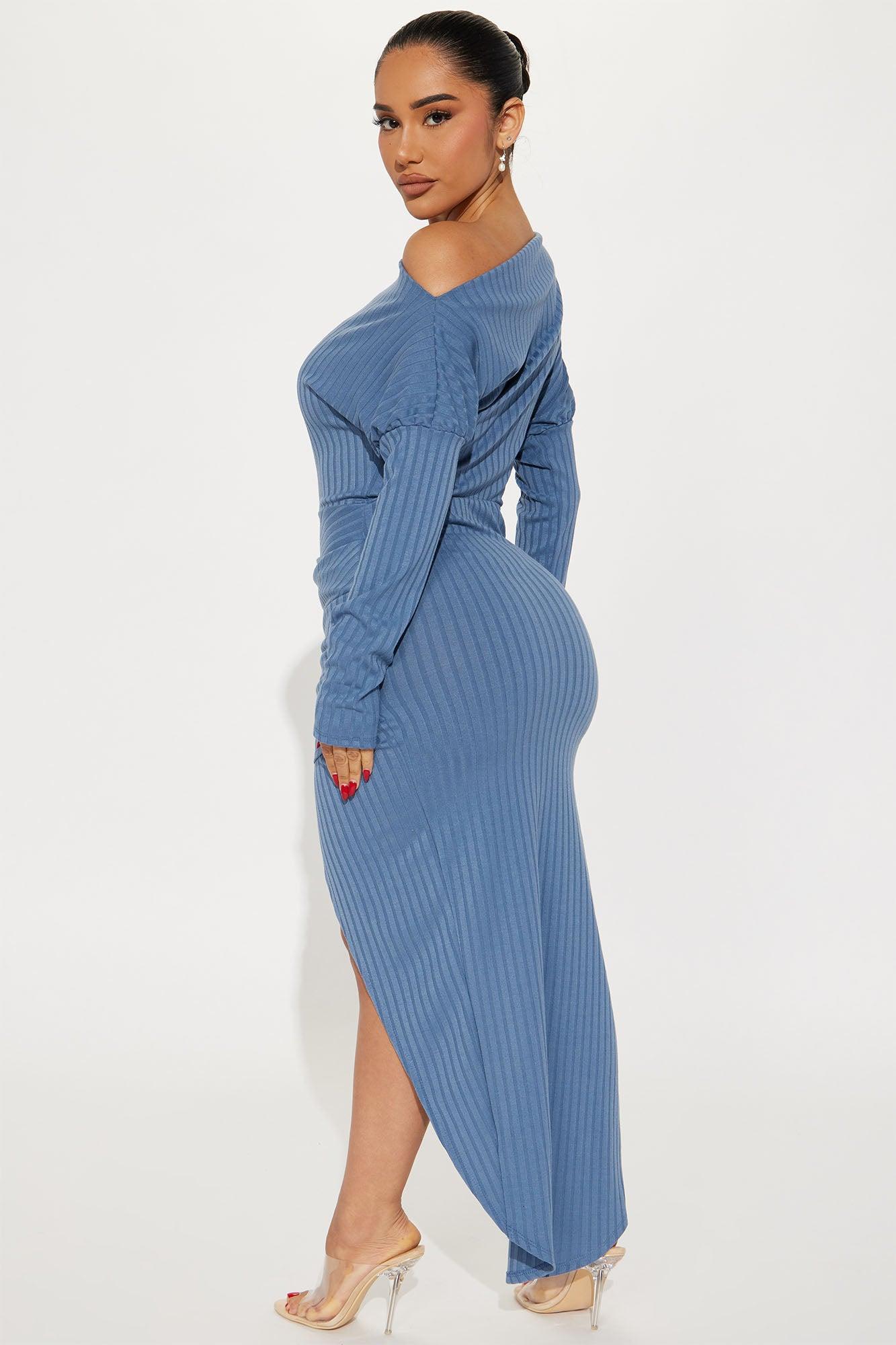 Bernice Ribbed Maxi Dress - Slate Blue Product Image