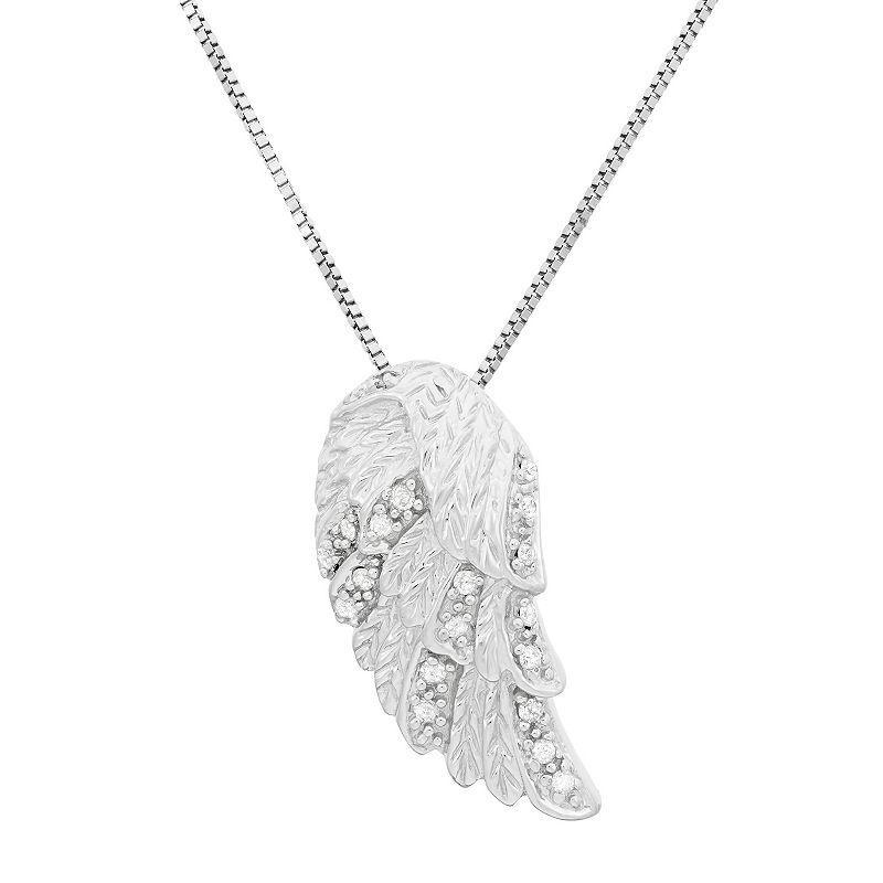 Diamond Accent Sterling Silver Feather Pendant Necklace, Womens White Product Image