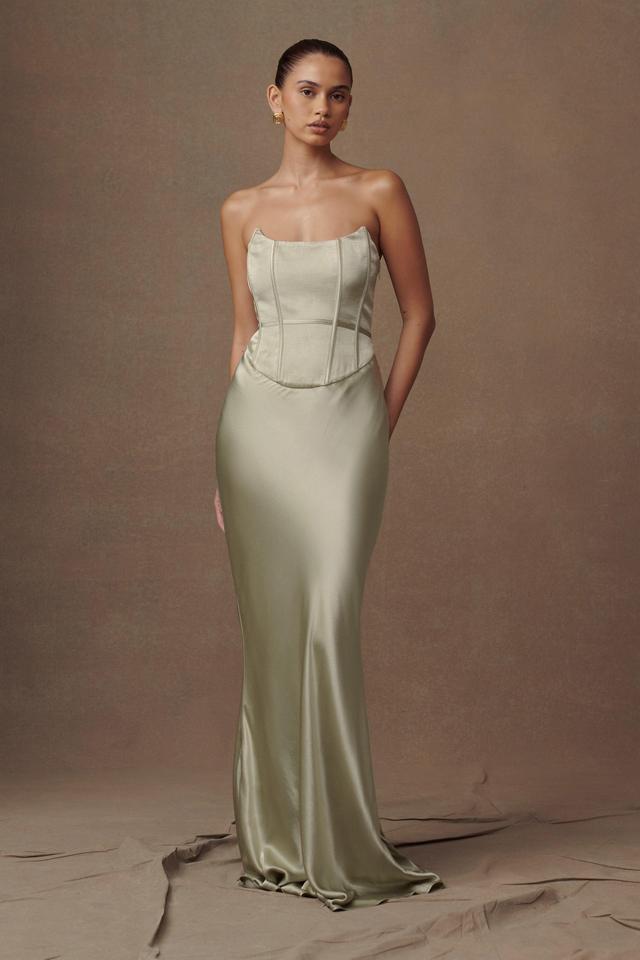 Harlow Satin Strapless Maxi Dress - Sage Product Image