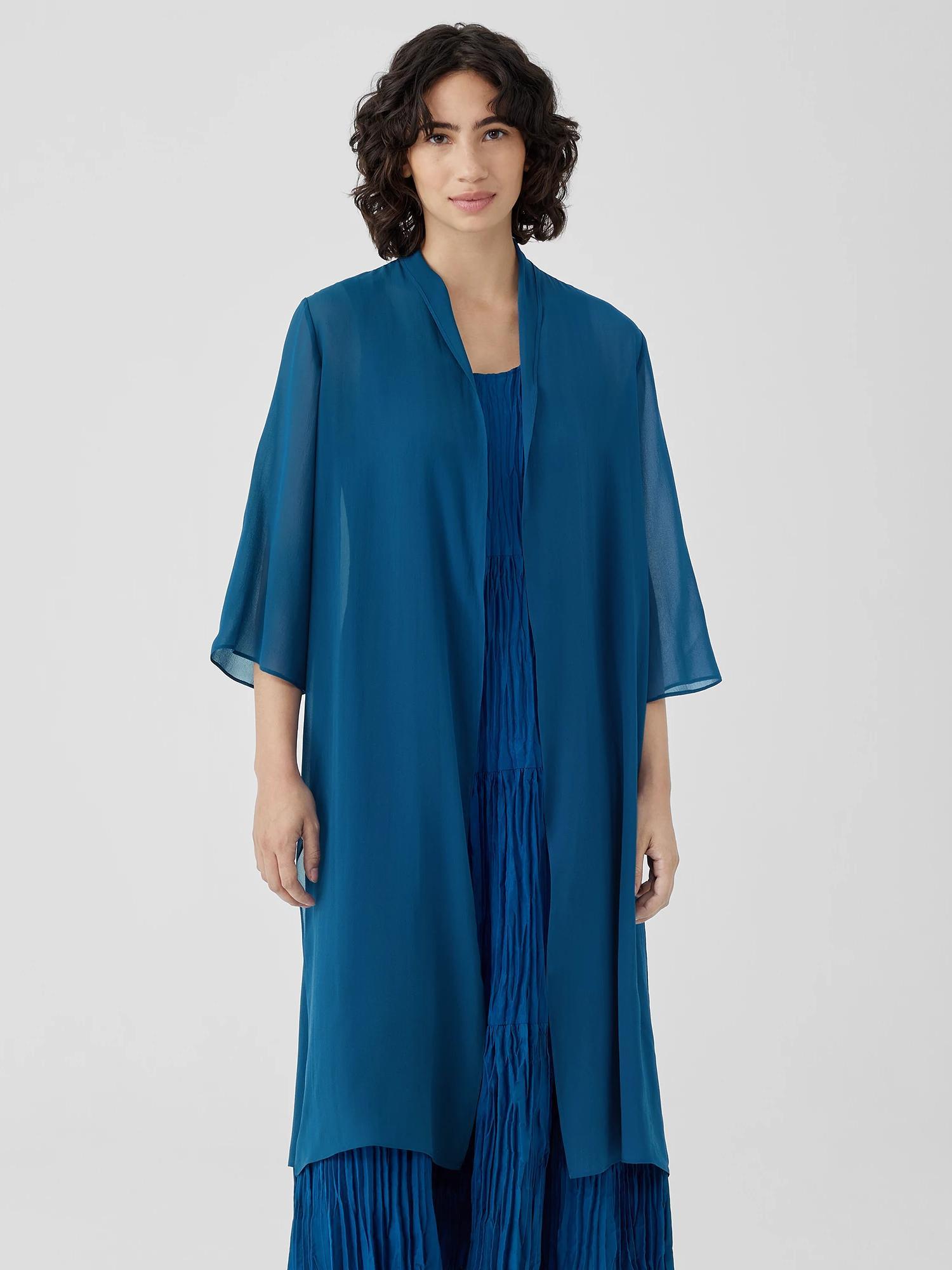 EILEEN FISHER Sheer Silk Georgette High Collar Jacketfemale Product Image