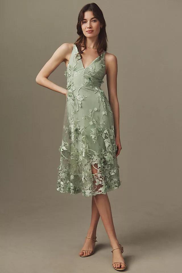 Dress The Population Audrey Fit & Flare Sheer Lace Floral Appliqué Midi Dress Product Image