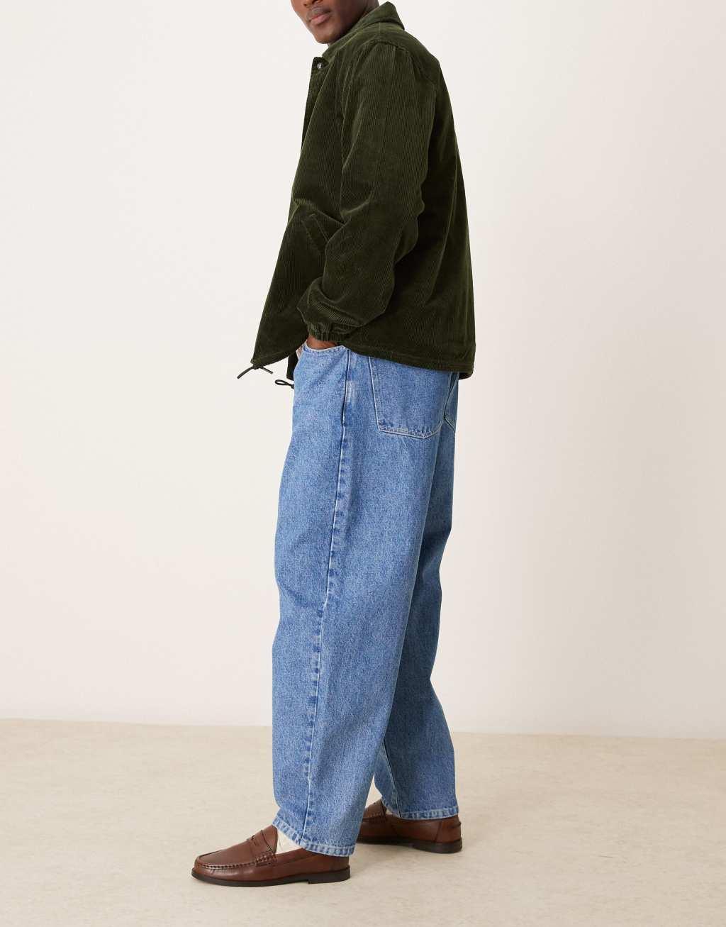 ASOS DESIGN balloon fit jeans in mid wash blue Product Image