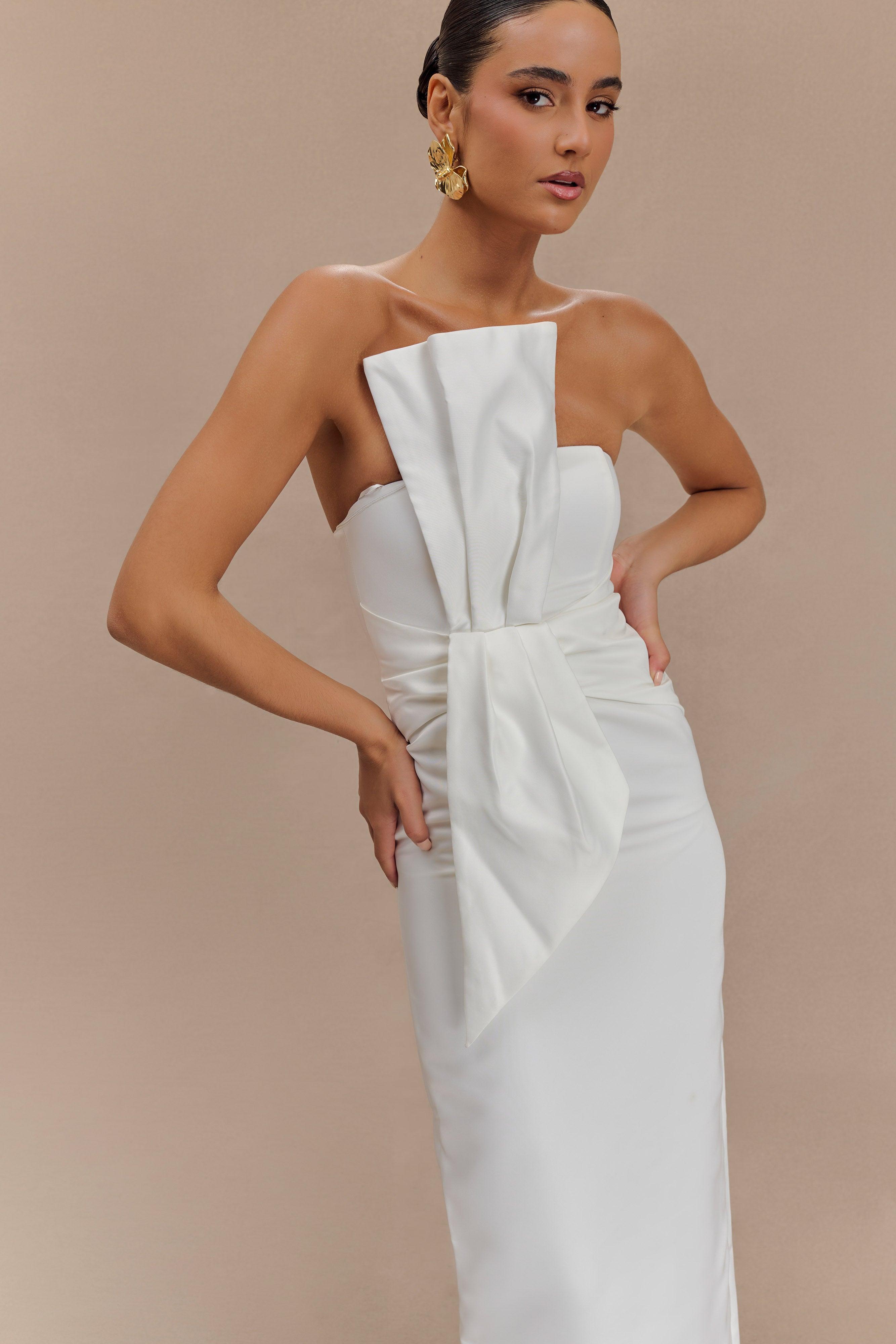 Cyrill Strapless Satin Structured Maxi Dress - White Product Image