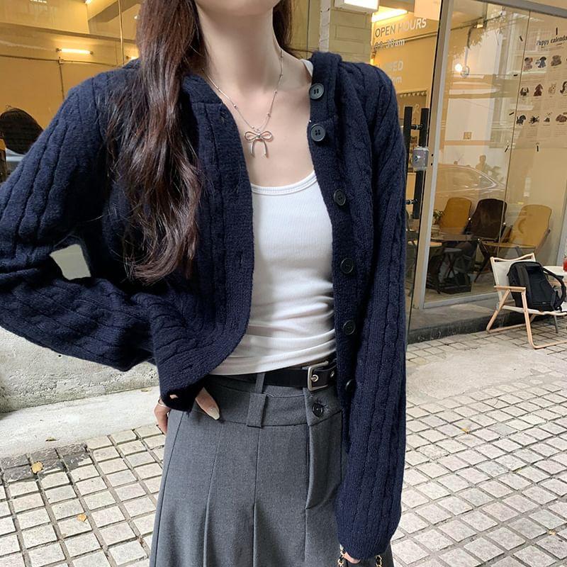 Hooded Cable Knit Cardigan Product Image