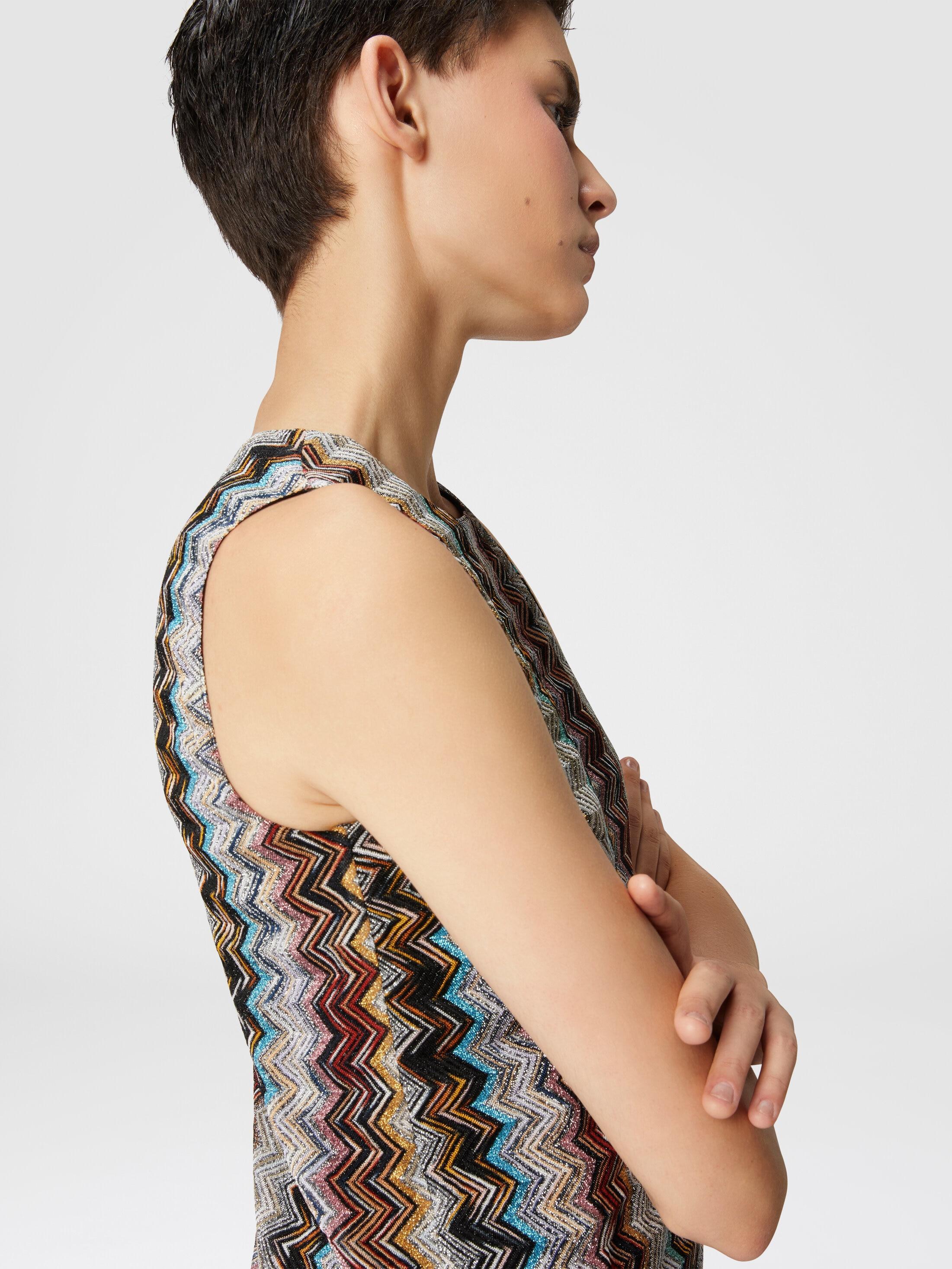 Sleeveless mini-dress in zig zag lamé viscose blend Product Image