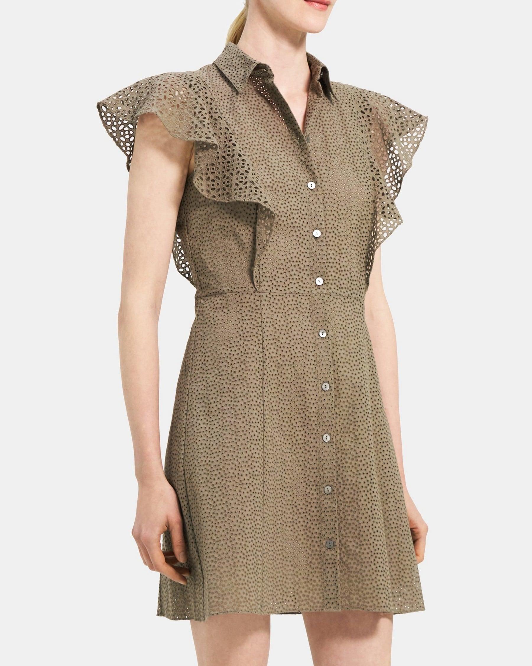 Ruffled Shirt Dress in Cotton Eyelet Product Image