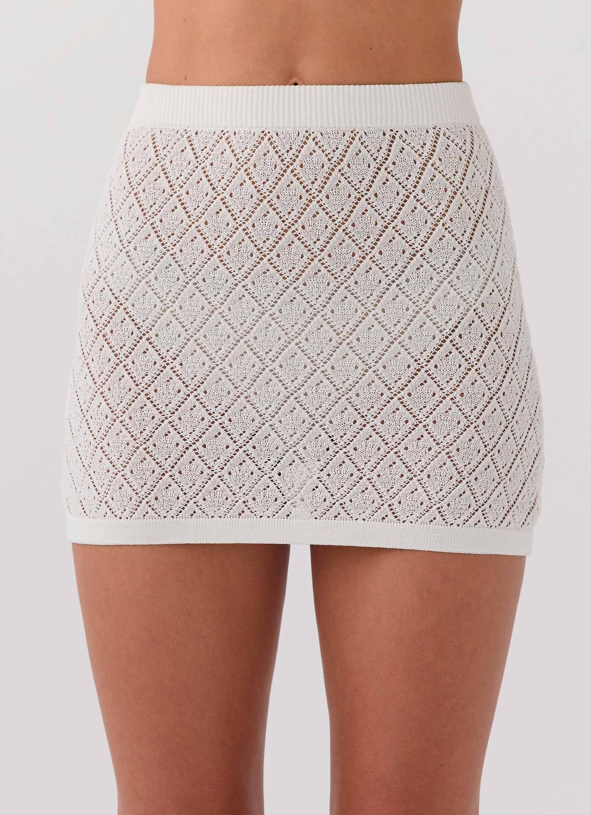 Prairie Petal Knit Mini Skirt - White Product Image