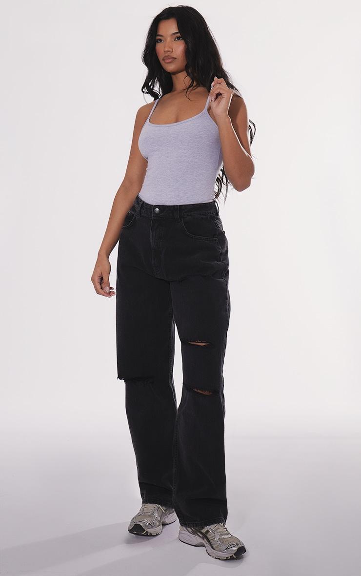 PRETTYLITTLETHING Washed Black Ripped Knee Boyfriend Jeans product image