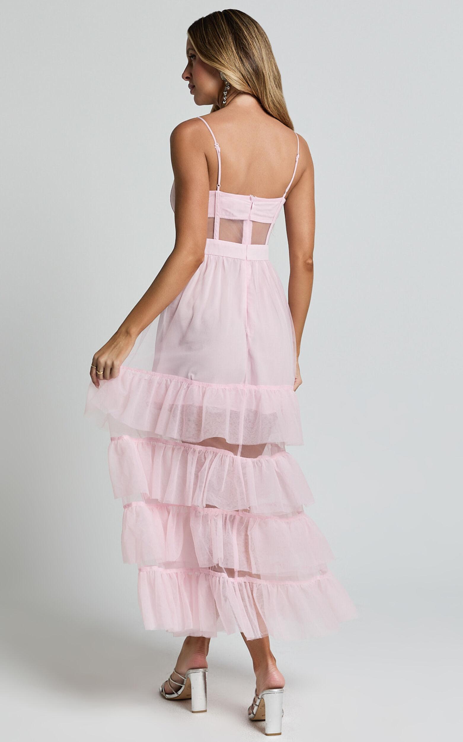 Evelynn Maxi Dress - Sweetheart Corset Bodice Fit & Flare Tiered in Ballet Pink Product Image