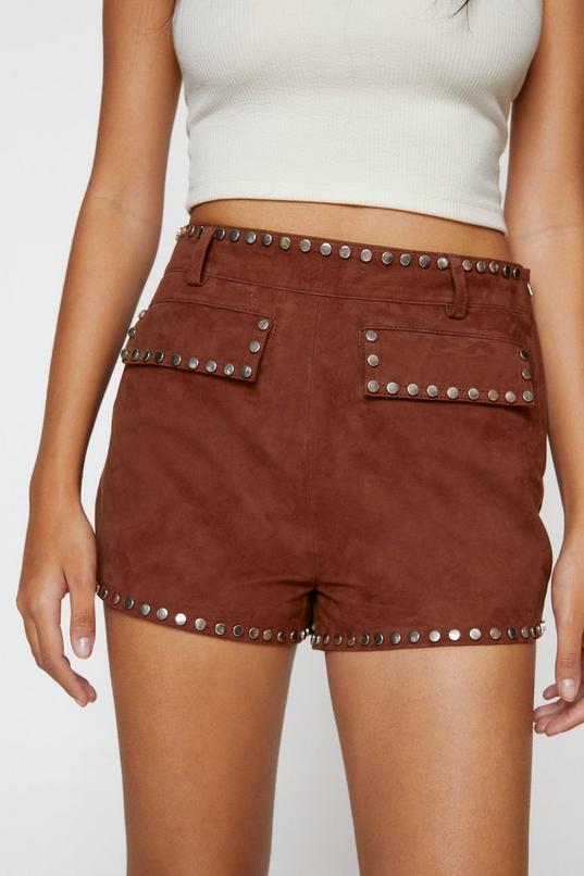 Real Suede Studded Detail Shorts product image