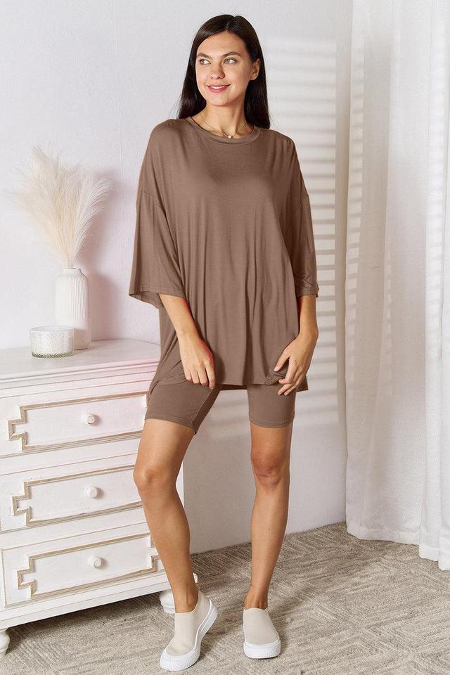 Basic Bae Full Size Soft Rayon Three-Quarter Sleeve Top and Shorts Set Product Image