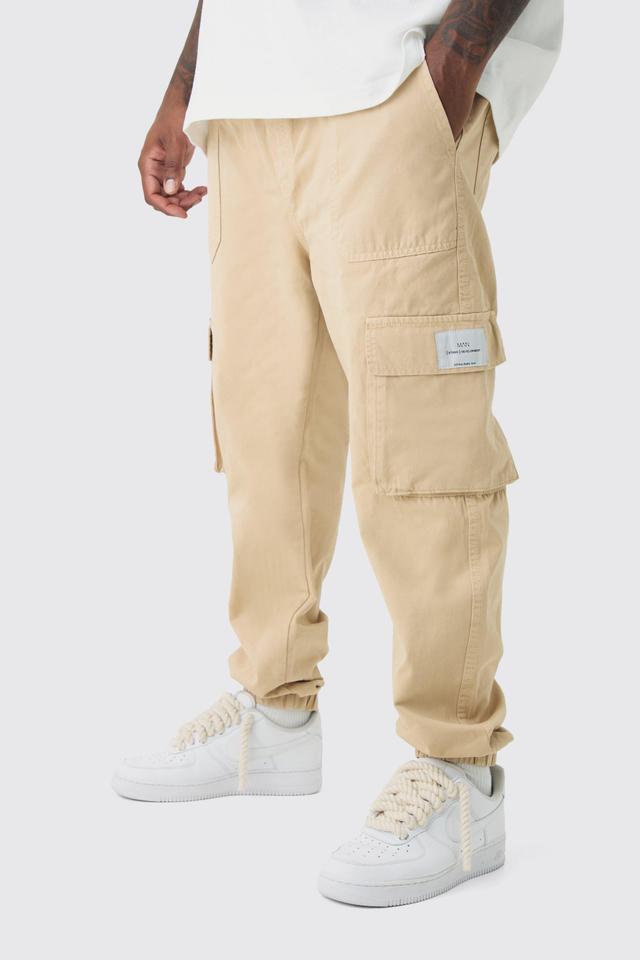 Plus Elasticated Waist Branded Slim Fit Cargo Sweatpants | boohooMAN USA Product Image