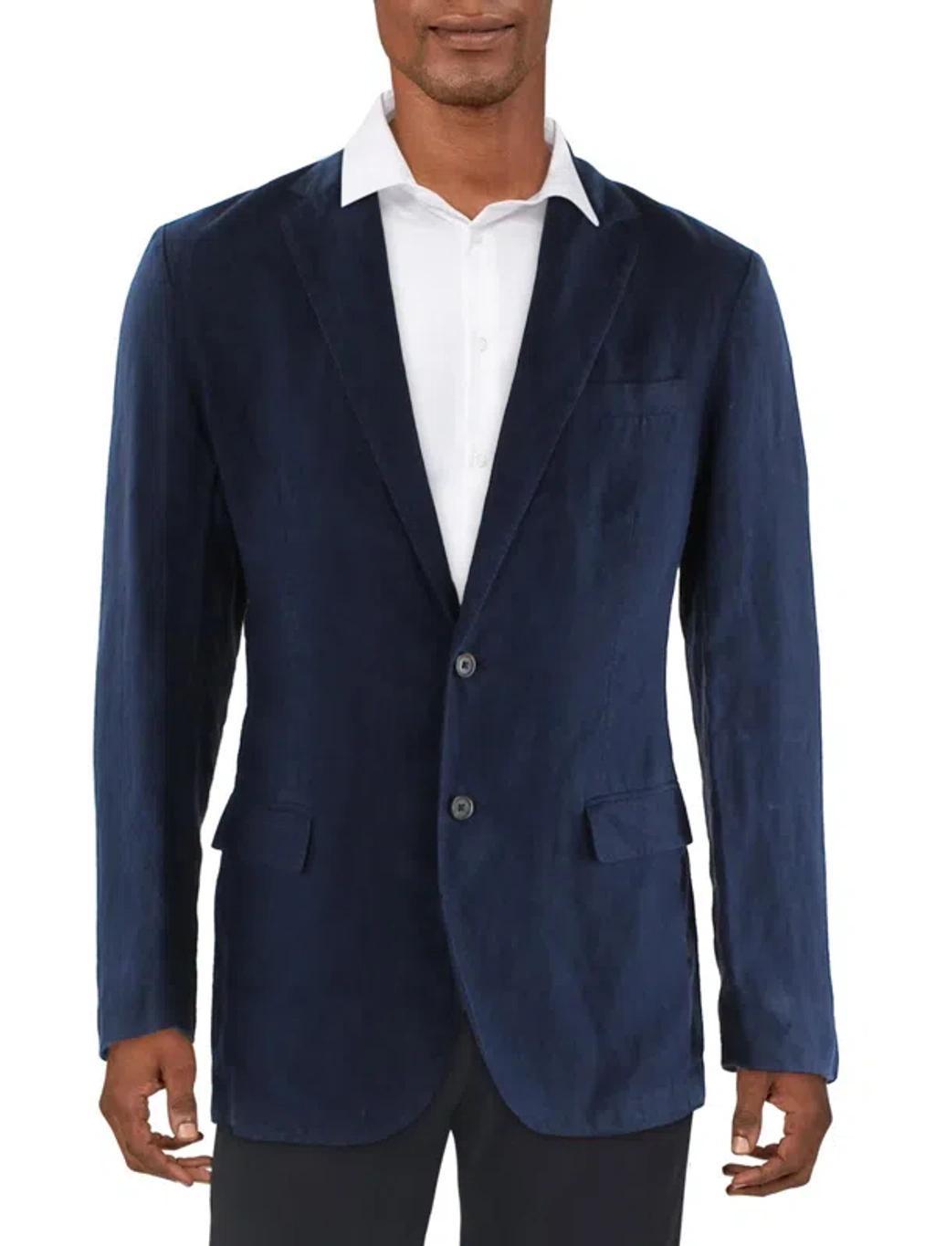 Mens Linen Business Two-button Blazer In Blue Product Image