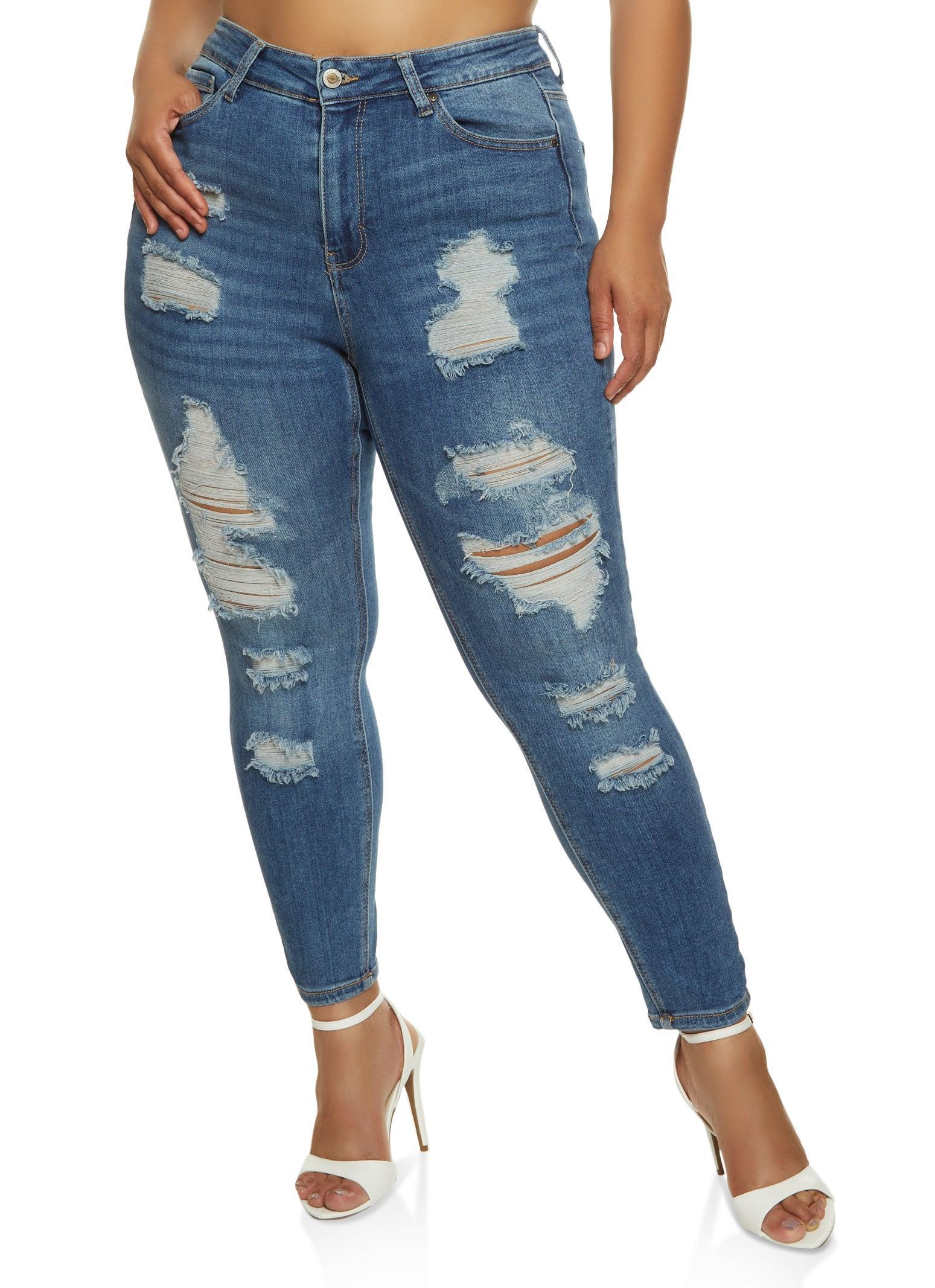 Womens Plus Size WAX Distressed Skinny Leg Jeans Product Image