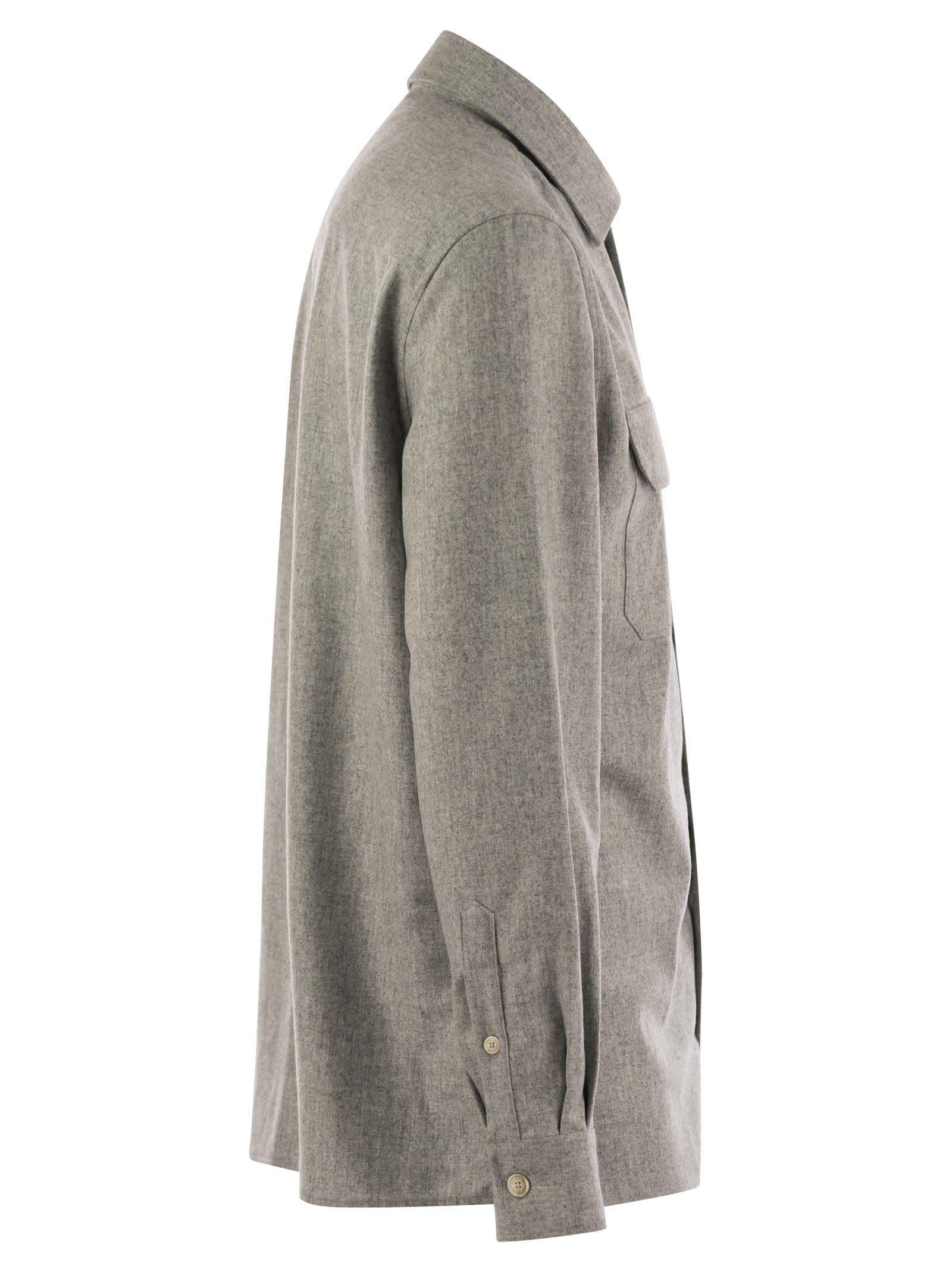 BRUNELLO CUCINELLI Virgin Wool Over Shirt With Pockets In Pearl Product Image