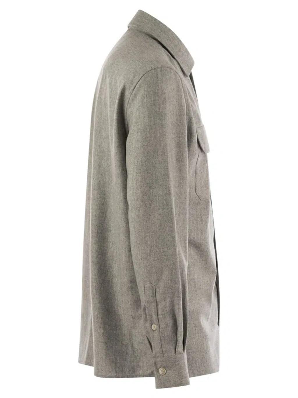 BRUNELLO CUCINELLI Virgin Wool Over Shirt With Pockets In Pearl Product Image