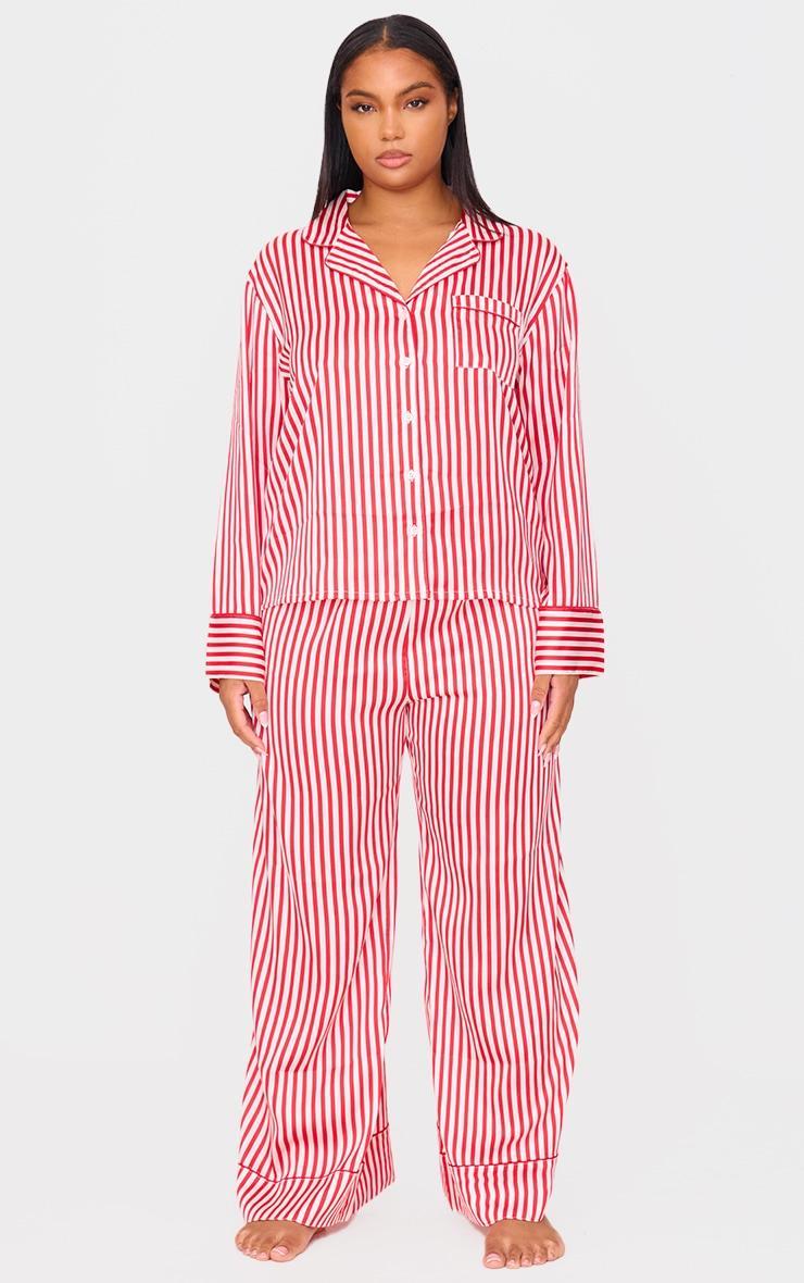 Red Candy Stripe Satin Long Pj Set Product Image