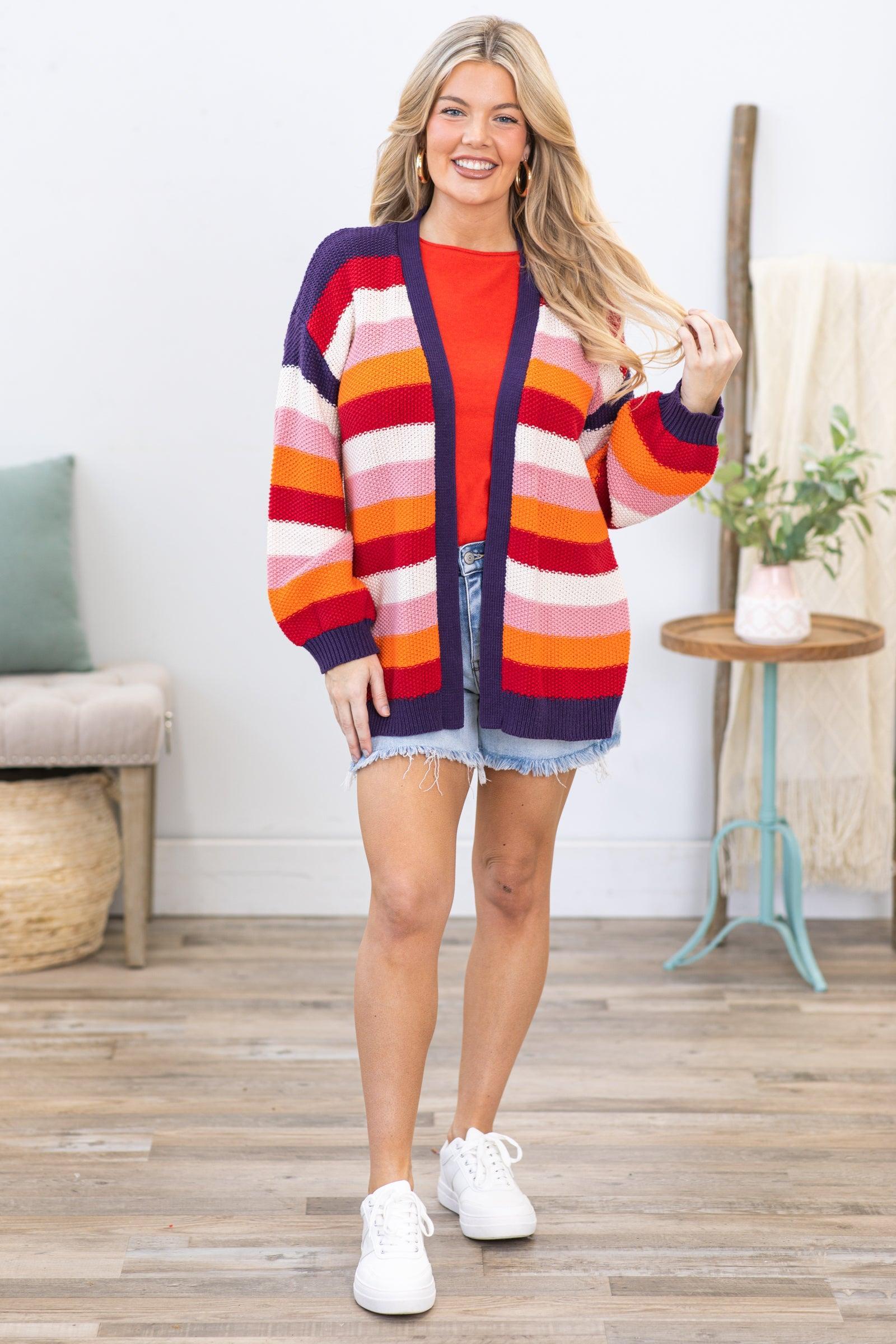 Purple and Red Multicolor Stripe Cardigan Product Image