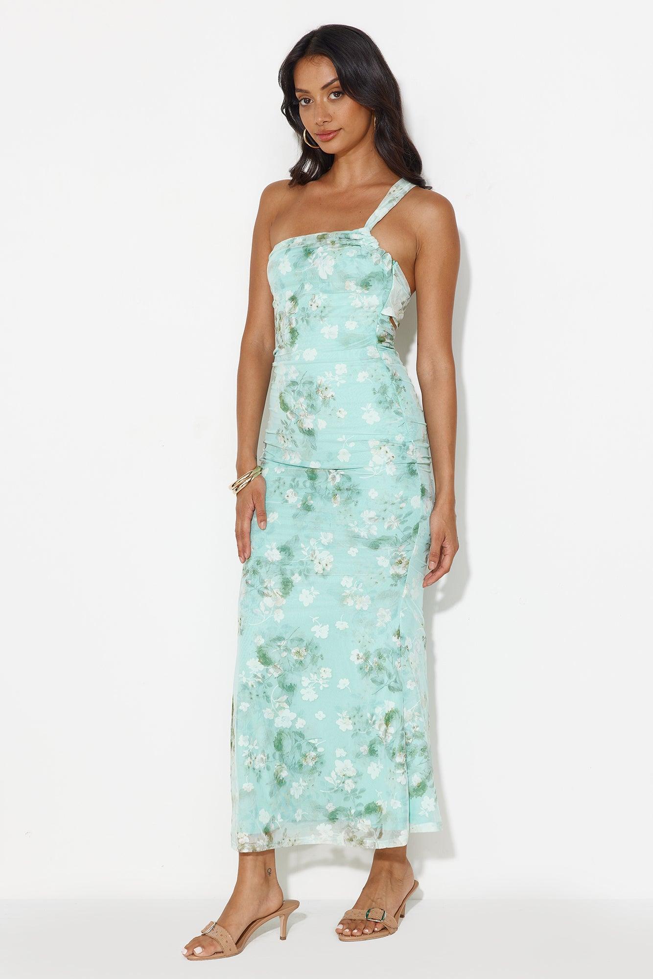 Lilly Grove One Shoulder Maxi Dress Green Product Image